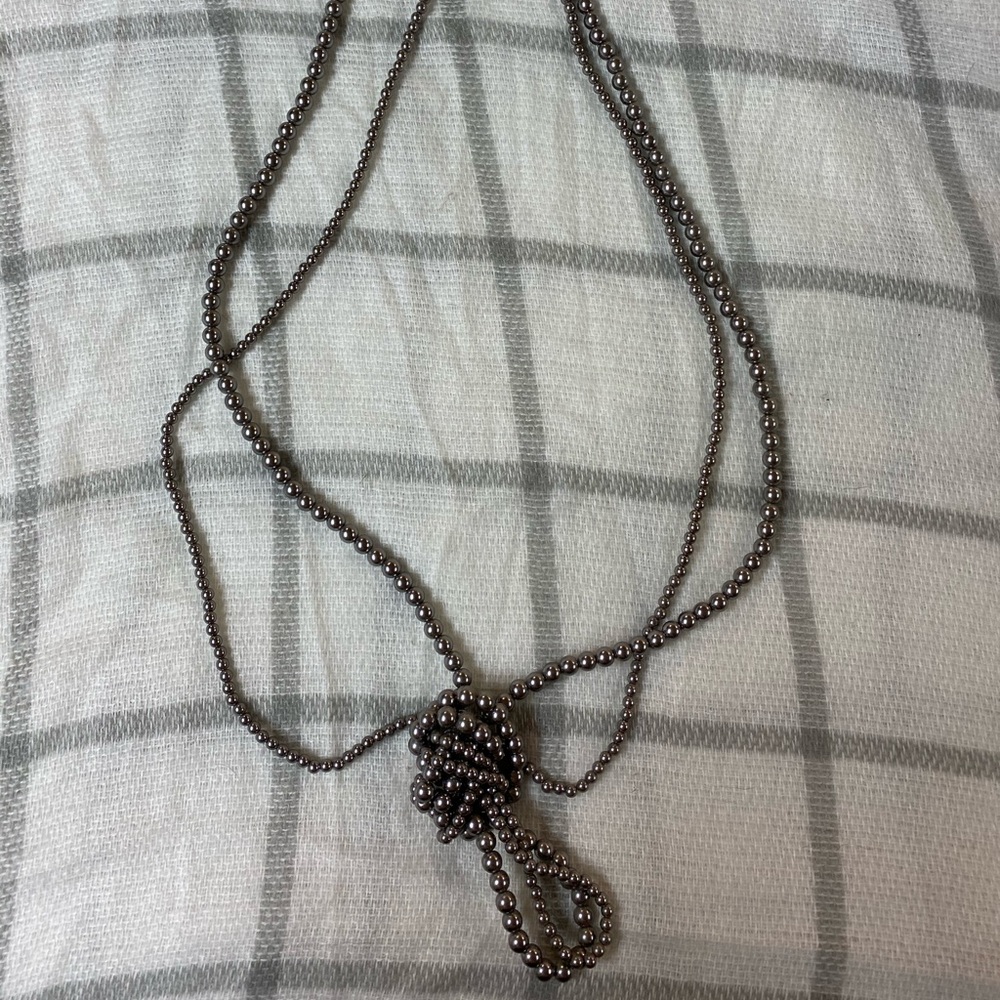 Long, Dark Grey Pearl double strand necklace